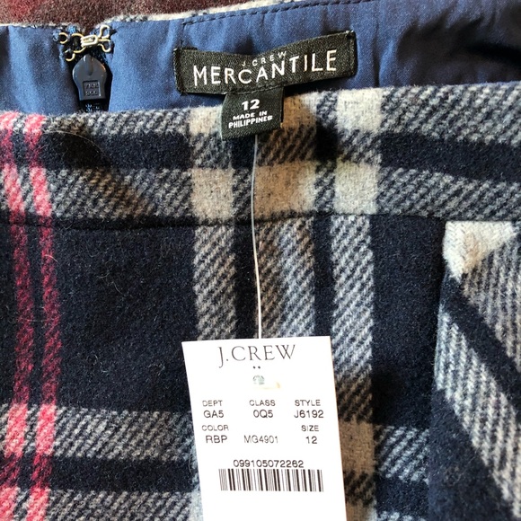 Sold - NWT J. Crew Wool Navy Plaid Ruffled Wool Mini fully lined Skirt Sz 12 - Picture 6 of 7